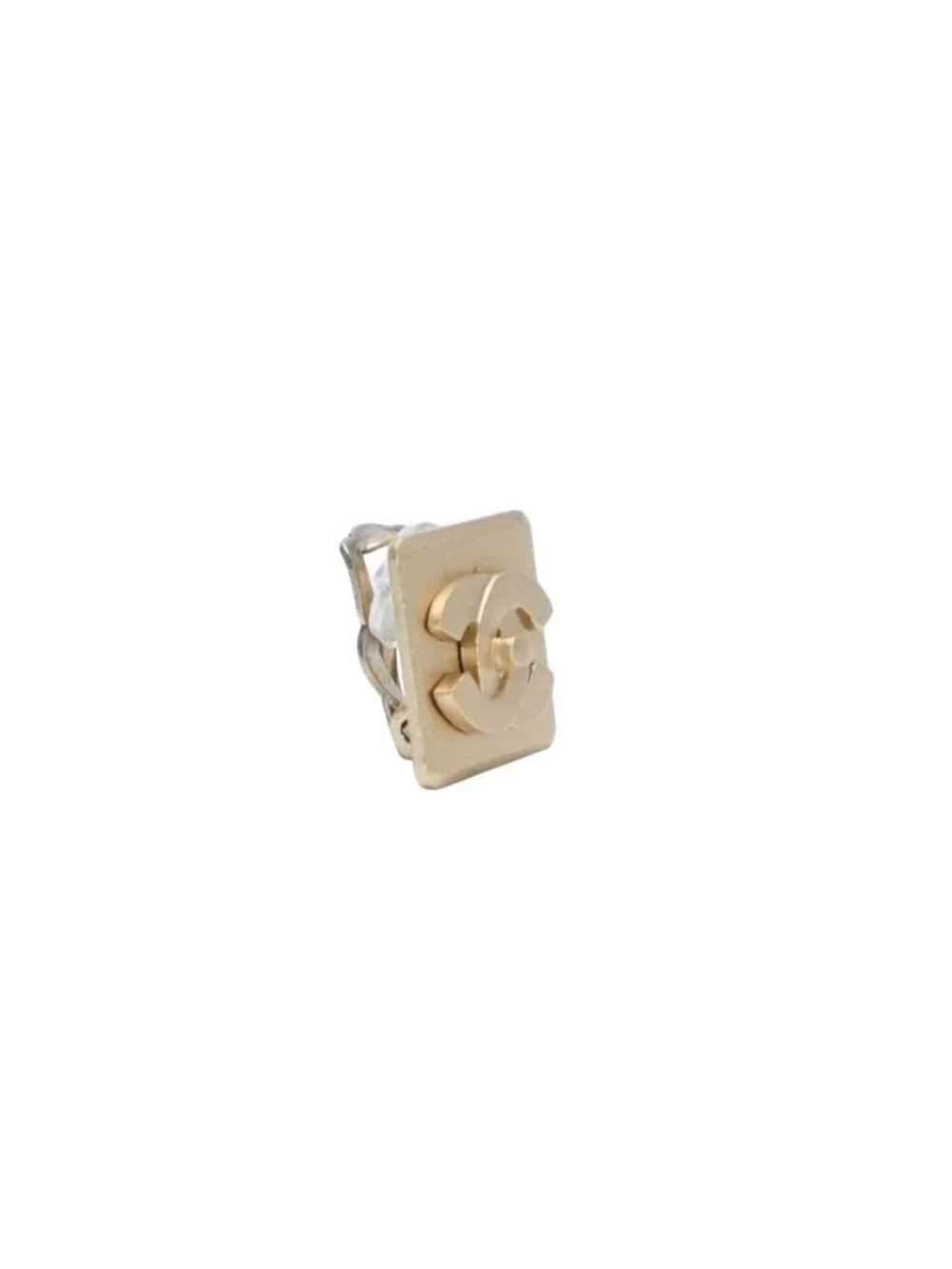 Chanel Earrings Logo Turnlock Square CC Gold Clip on CC